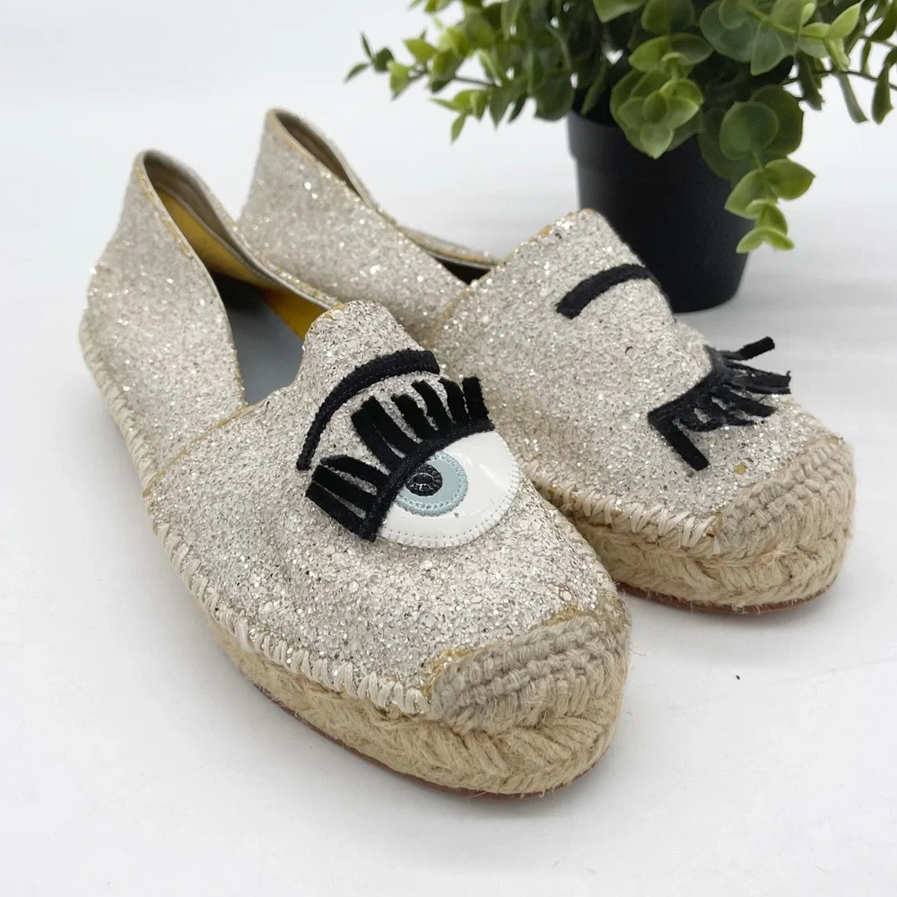 Chiara Ferragni Womens Flirting Glittered Espadrille Size 38 Slip-On Shoe